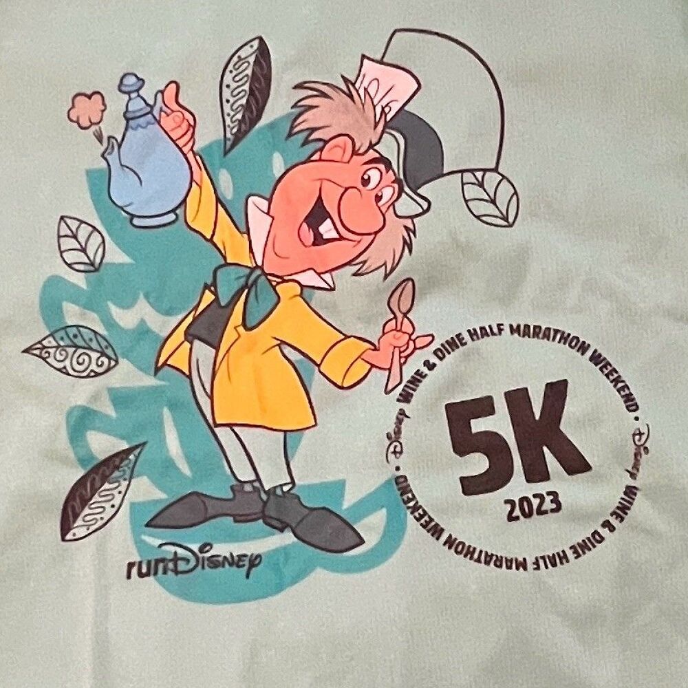 runDisney Wine & Dine Half Marathon 5K Mad Hatter Shirt Unisex L Teal